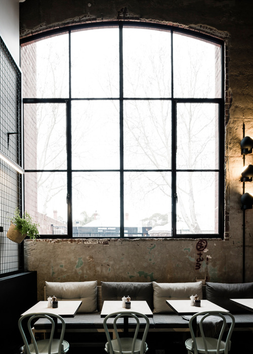 Industrial-chic Cafe Interior City Landscape