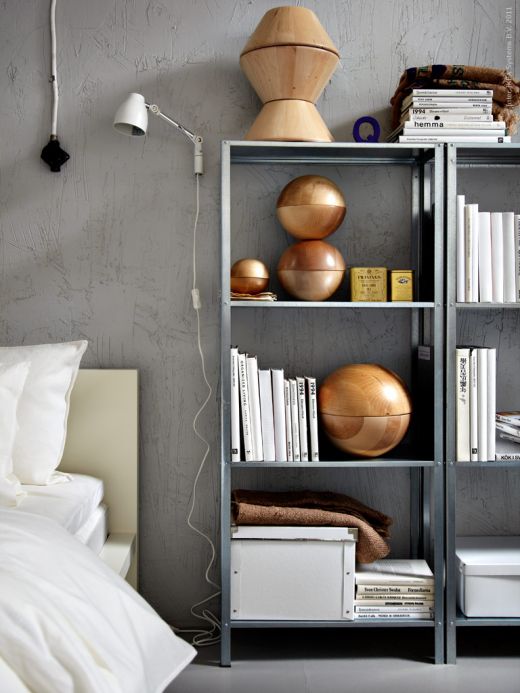 Minimalist Bedroom Nook With Wooden Shelves