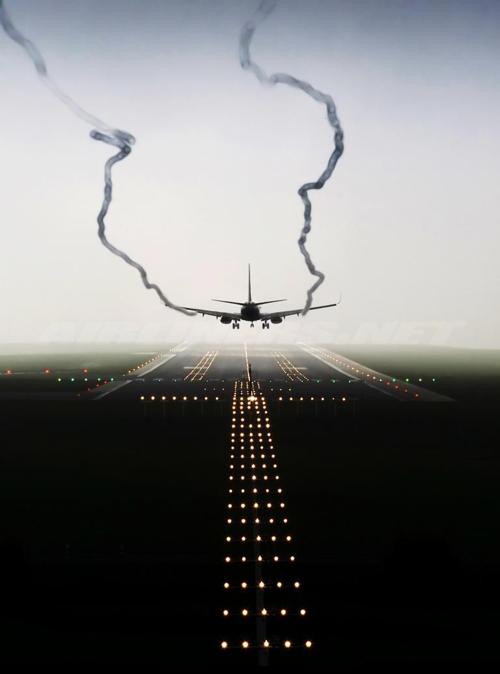 Aerial Night Landing Runway Lights