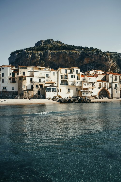 Pastel Coastal Town Cefalu Sicily Landscape