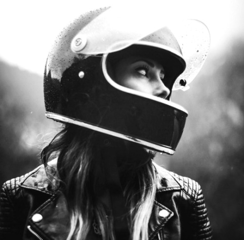 Woman In Motorcycle Helmet Portrait