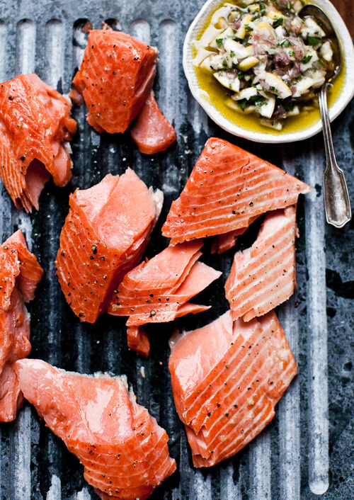 Fresh Salmon Fillets And Potato Salad