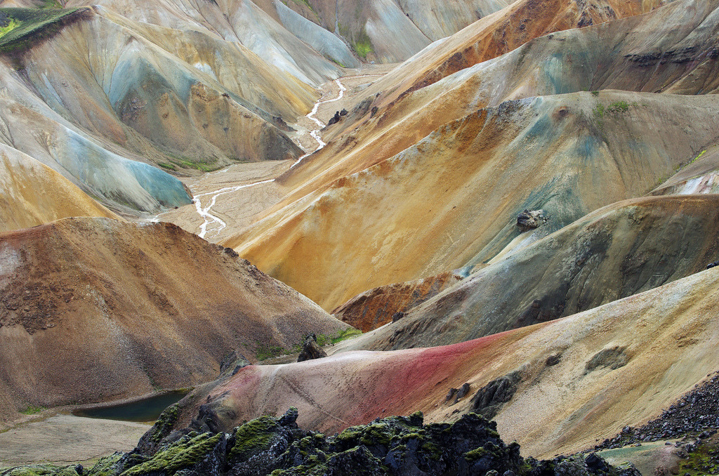 Vibrant Mineral-stained Slopes Landmannalaugar Iceland Landscape