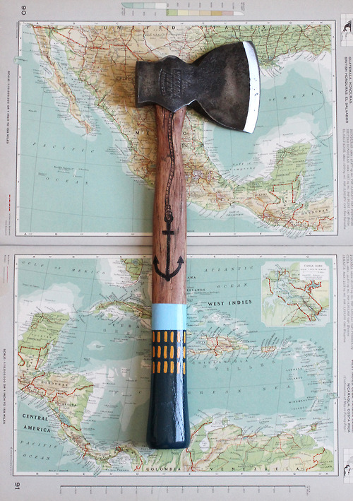Hiking Axe And Vintage Map Still Life