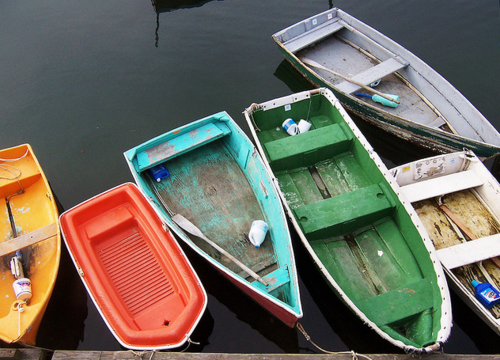 Colorful Boats On Calm Lake Landscape