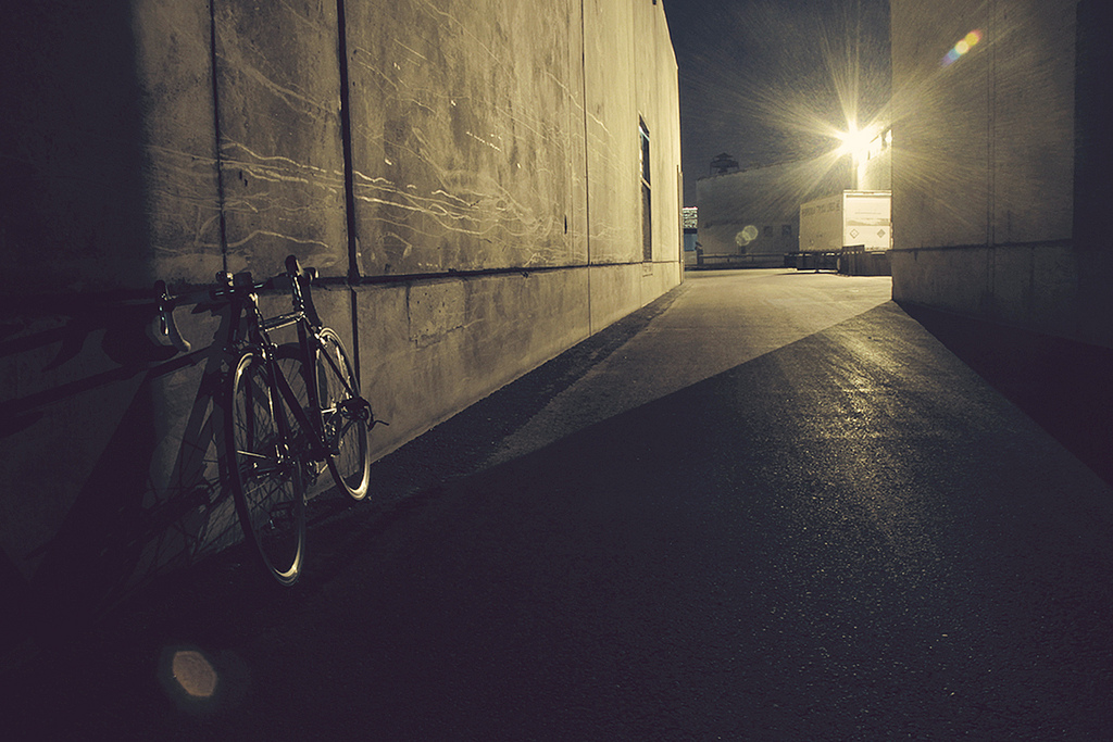 Nighttime Concrete Tunnel Bicycle Photography