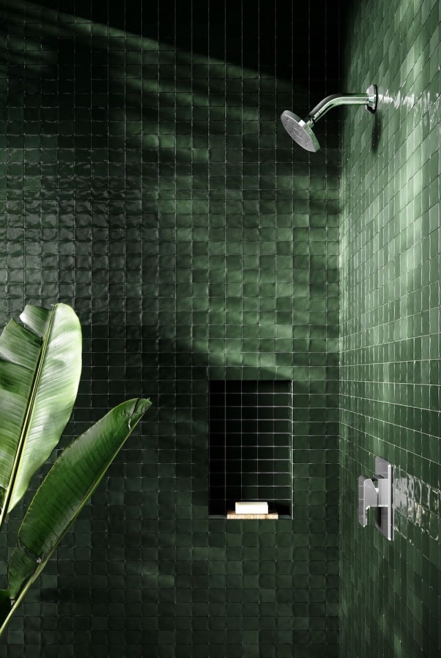 Verdant Green Tiled Bathroom Rainforest Shower