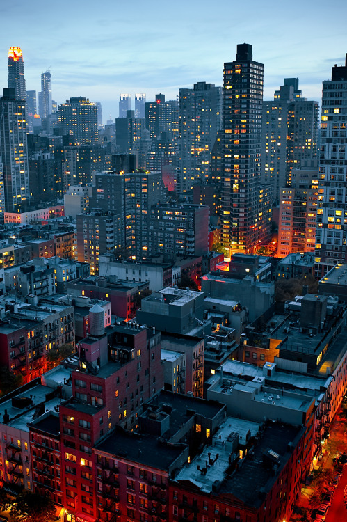 Aerial Cityscape Neon Lights Manhattan Photography
