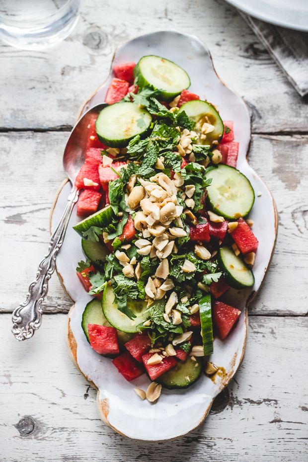 Refreshing Watermelon Cucumber Salad Overhead Shot