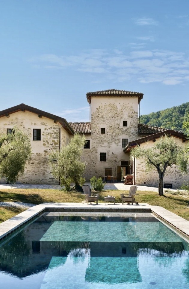 Mediterranean Villa Landscape With Pool