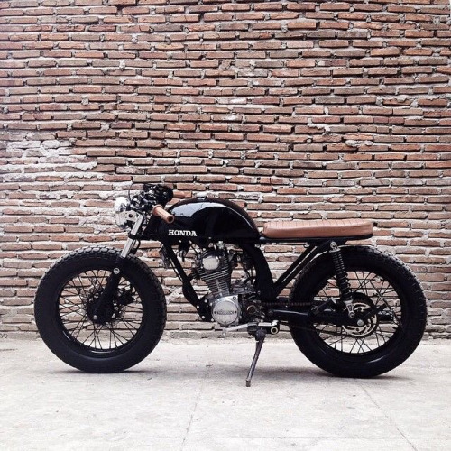 Black Honda Caf Racer Vintage Brick Wall