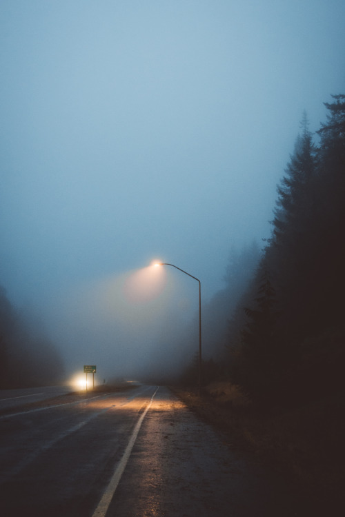 Misty Night Landscape Streetlamp Photography