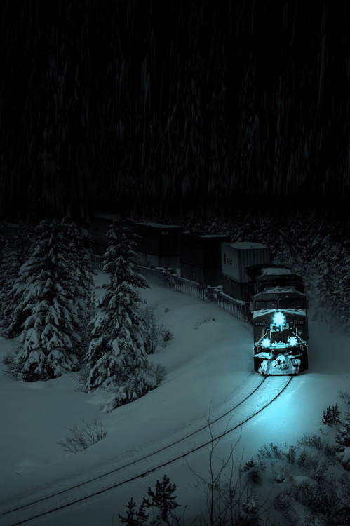 Snowy Mountain Train Landscape Photograph