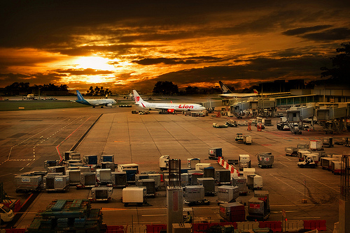 Airport Tarmac Sunset Aerial Photography