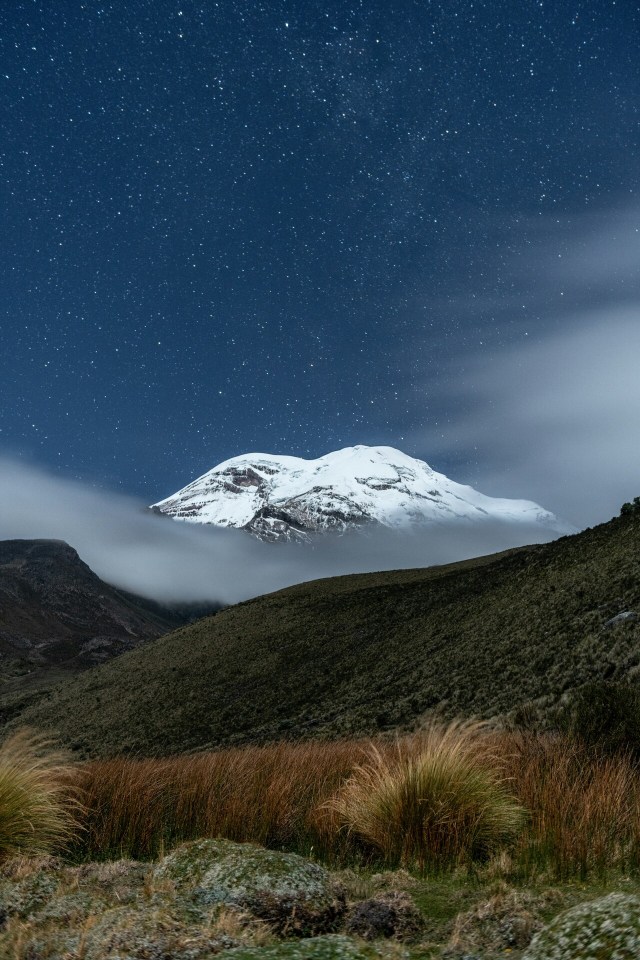 Snowy Mountain Peak Starry Night Landscape