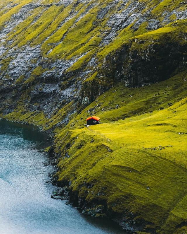 Tranquil Mountain Cabin By Serene Lake Landscape