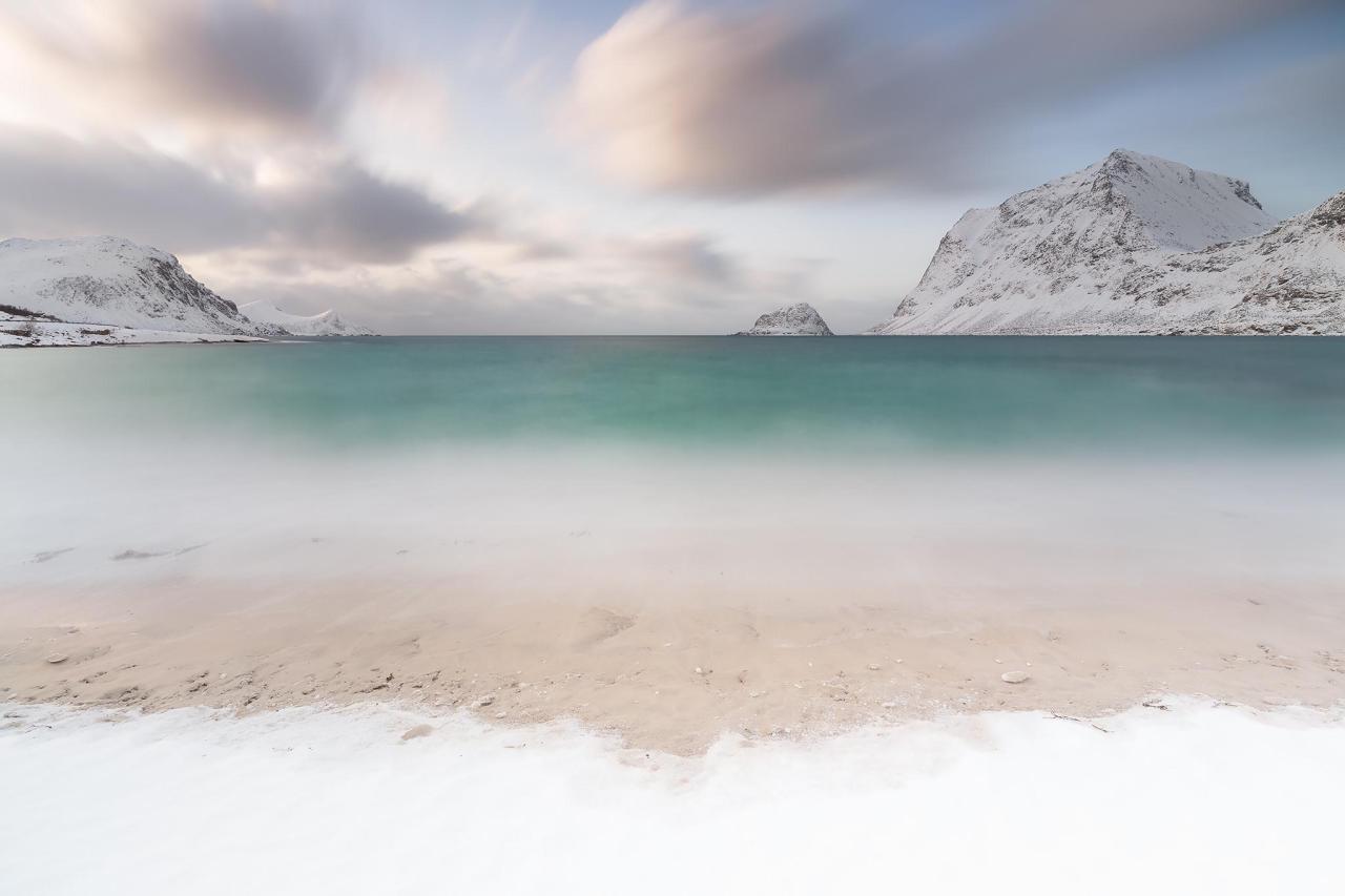 Aerial Frozen Lake Landscape Mountain Scene