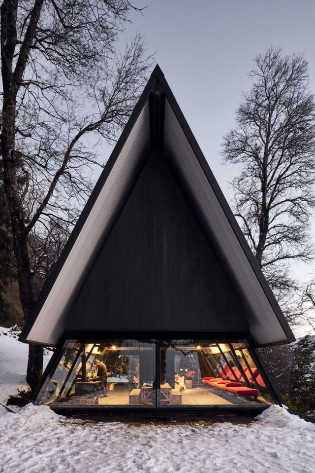 A-frame Cabin Winter Landscape Photography
