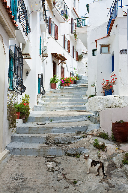 Winding Alleyway Greek Village Landscape
