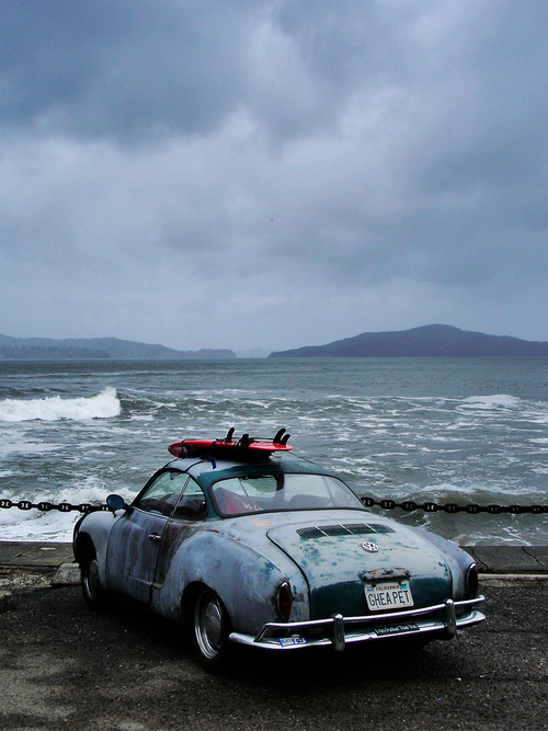 Vintage Car On Remote Coastal Landscape