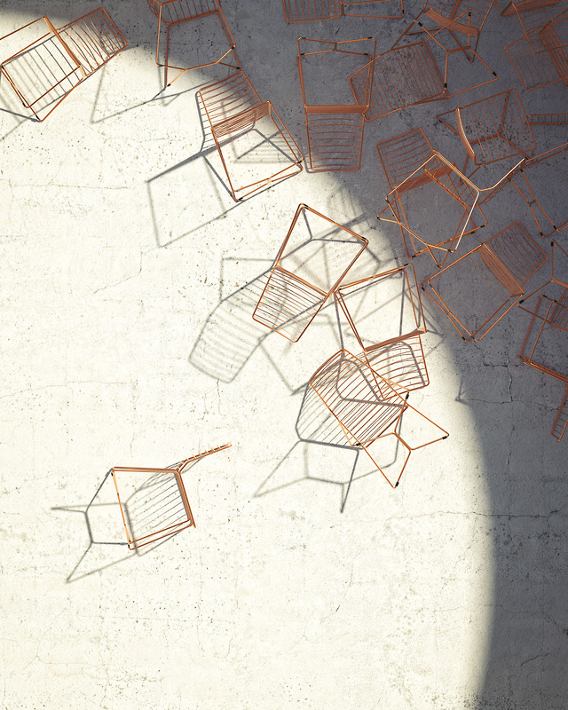 Abstract Geometric Metal Frame Chairs Shadows Concrete Floor