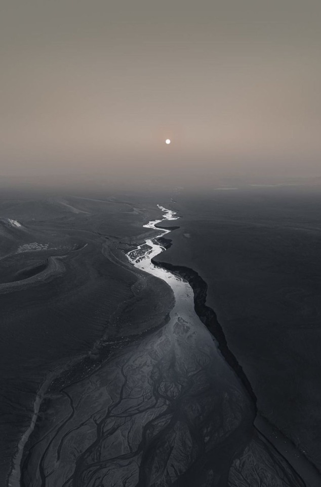 Aerial Snowy Mountain River Landscape