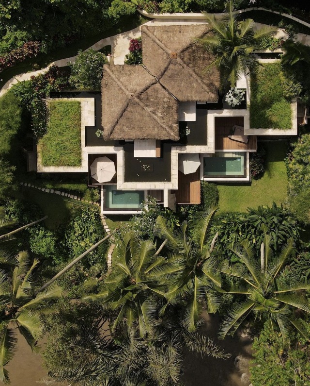 Aerial View Of Tropical Villa Landscape