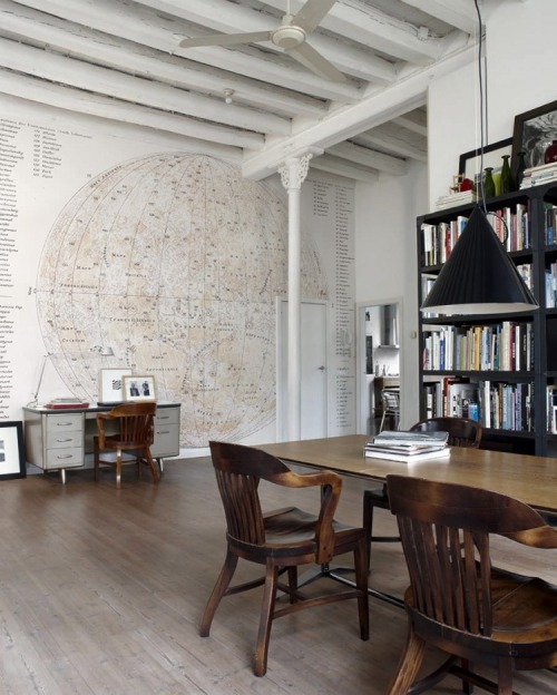 Eclectic Home Library Vintage Celestial Mural