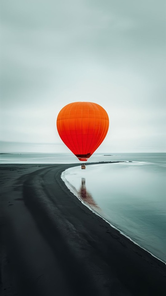 Hot Air Balloon Over Lake Aerial Photography