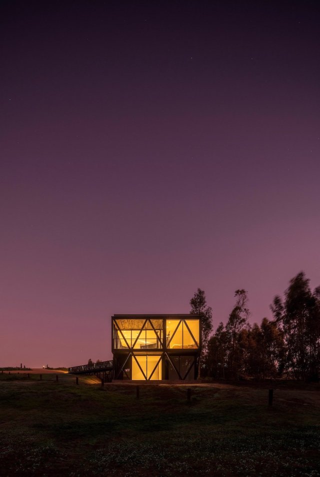 Illuminated Cabin Landscape Photography