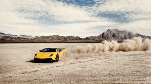 Yellow Lamborghini Desert Landscape Photography