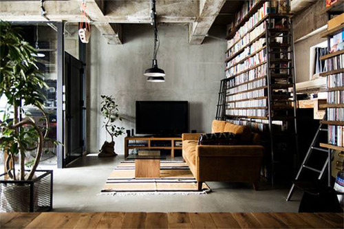 Industrial Loft Interior With Bookshelves