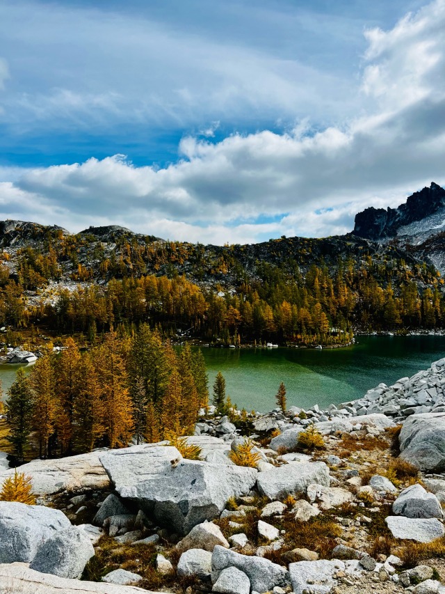 Autumn Mountain Lake Rocky Landscape Cloudy Sky