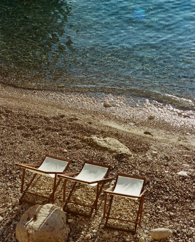 Beach Chairs Pebbles Shoreline Coastline