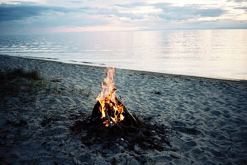 Beachside Bonfire Under Starry Night Sky