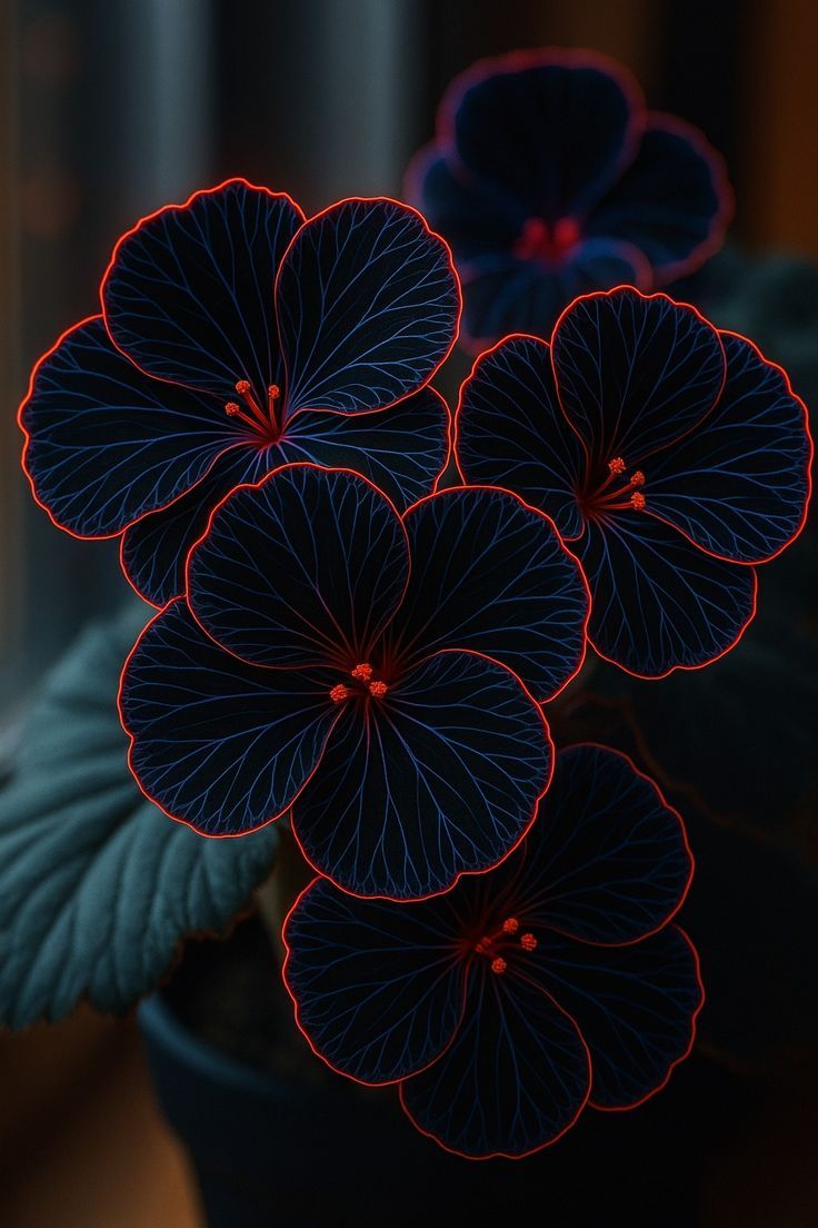 Black Hibiscus Flowers Red Outline