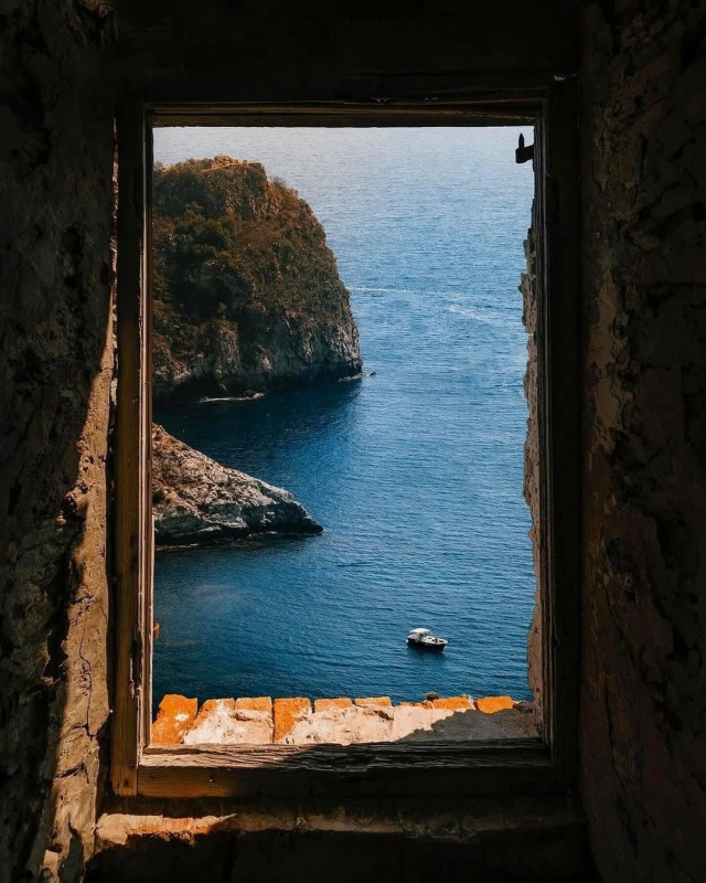 Capri Coastline Stone Window Landscape