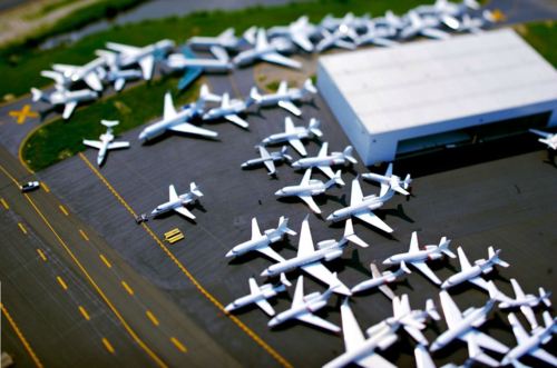 Scattered Toy Airplanes Airport Terminal
