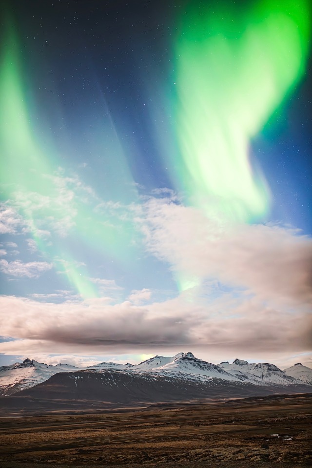 Dramatic Northern Lights Landscape In Iceland