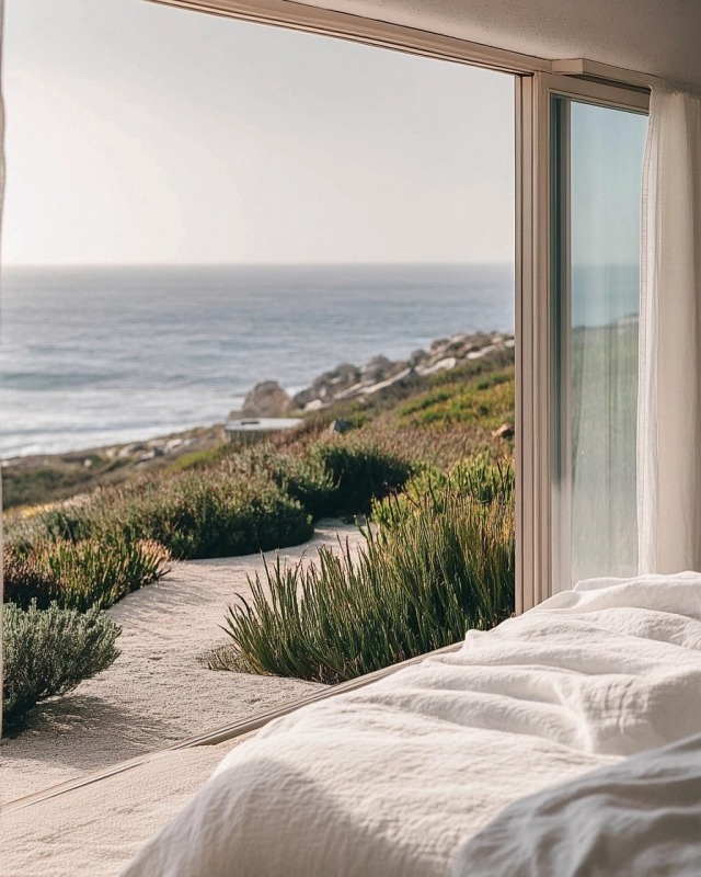 Coastal Ocean View Seaside Residence White Curtains