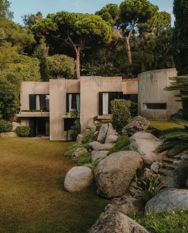 Concrete Modern Architecture Stone Trees Grass Garden