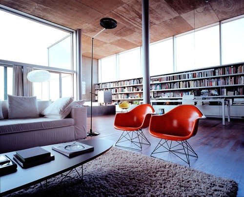 Book-filled Loft Interior Library Photography