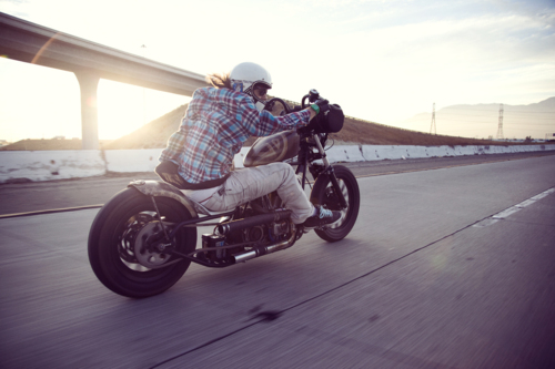 Motorcycle Against City Skyline Landscape