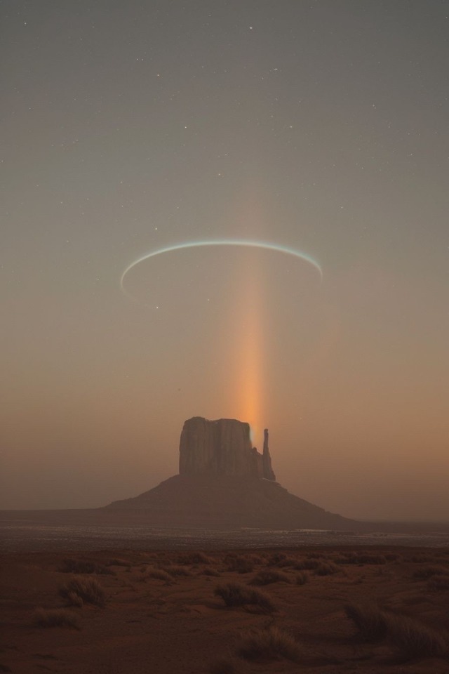 Desert Rock Formation Starry Night Sky Ufo