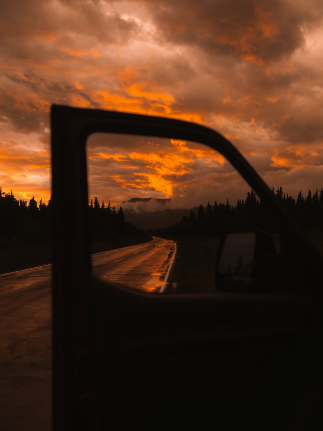Dramatic Sunset Clouds Rural Road Mountain Forest