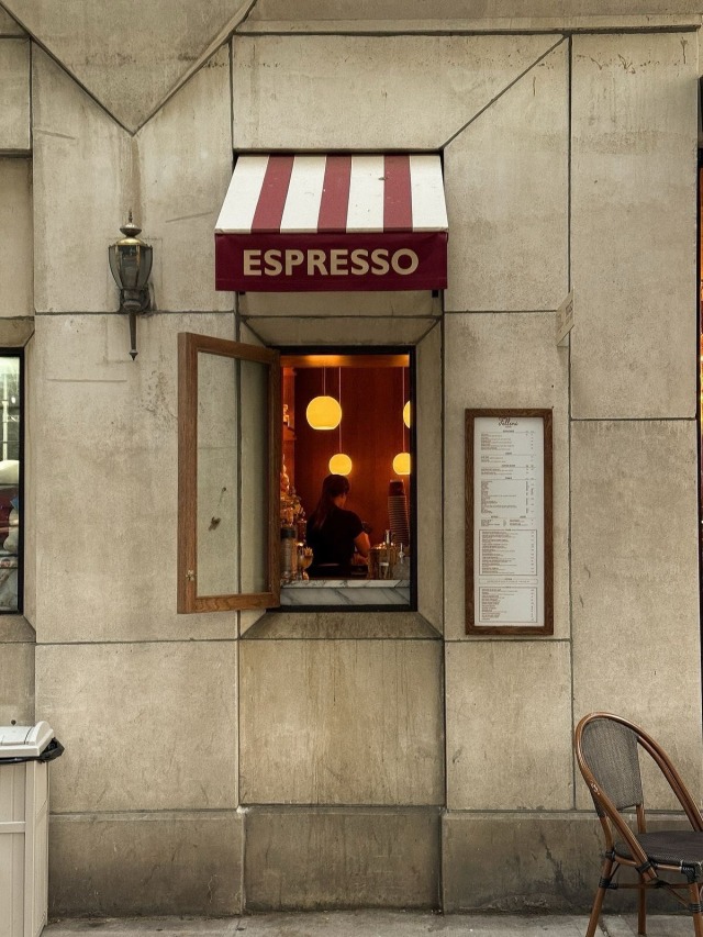 Espresso Cafe Entrance Red White Striped Awning