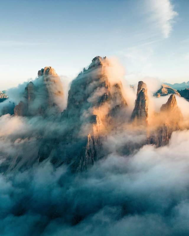 Misty Mountain Peaks Landscape Drone View