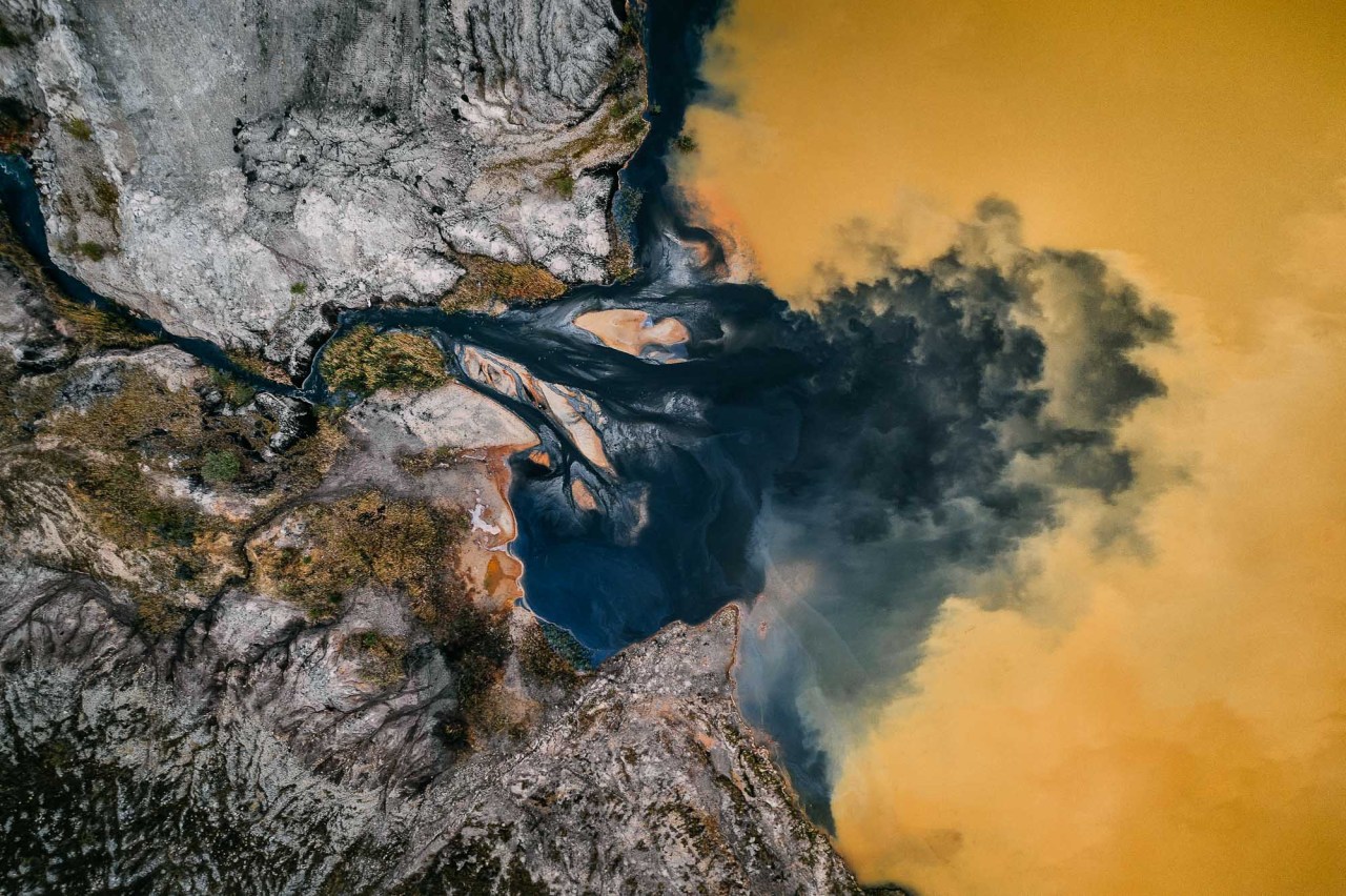 Fiery River Landscape Drone View