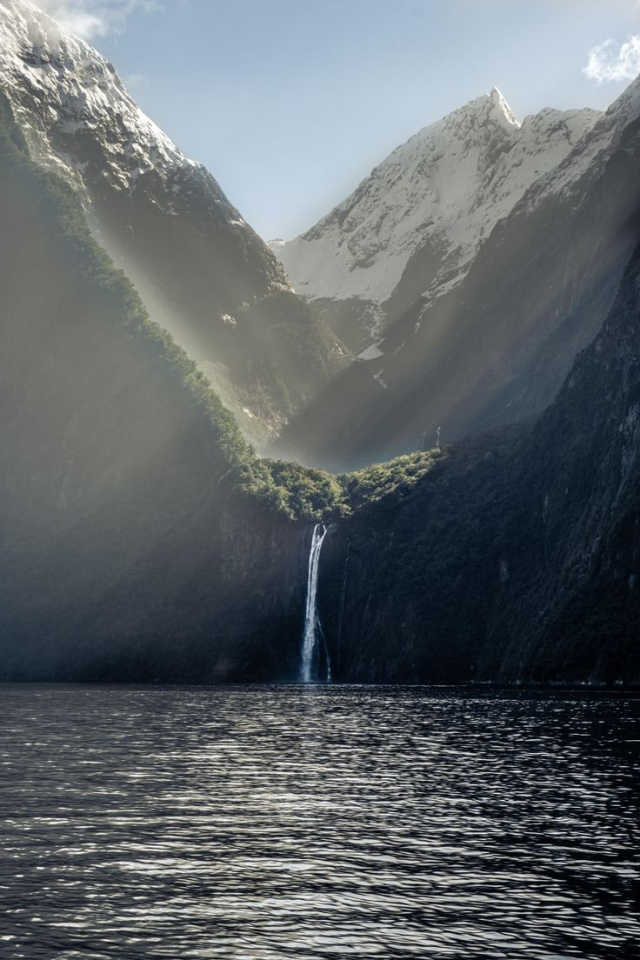Majestic Mountain Valley Waterfall Landscape Fiordland New Zealand