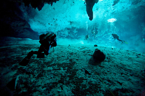 Underwater Limestone Cavern Diving Photography